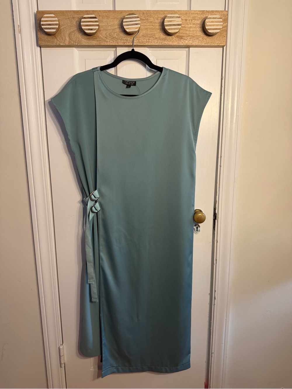 Topshop Sage Blue D-Ring Side Tie Midi Shift Dress US 6